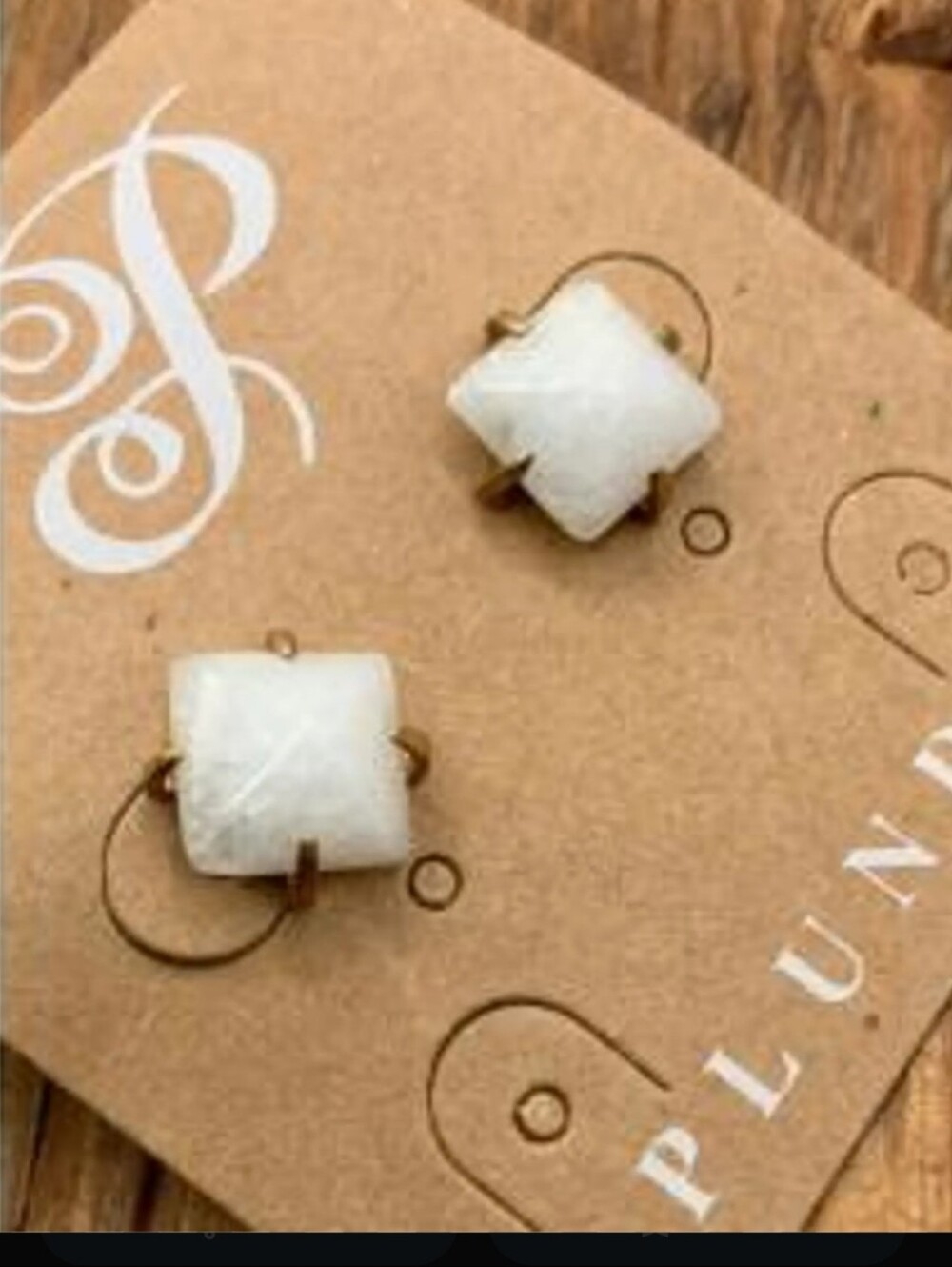 Plunder White Square Stone Stud Earrings in Gold